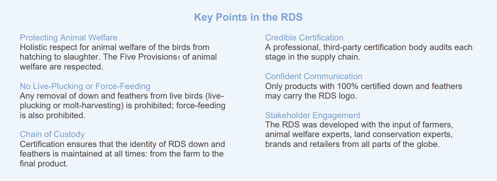 RDS Certification Key Points - Essential requirements, audits and supply chain verification criteria for Responsible Down Standard