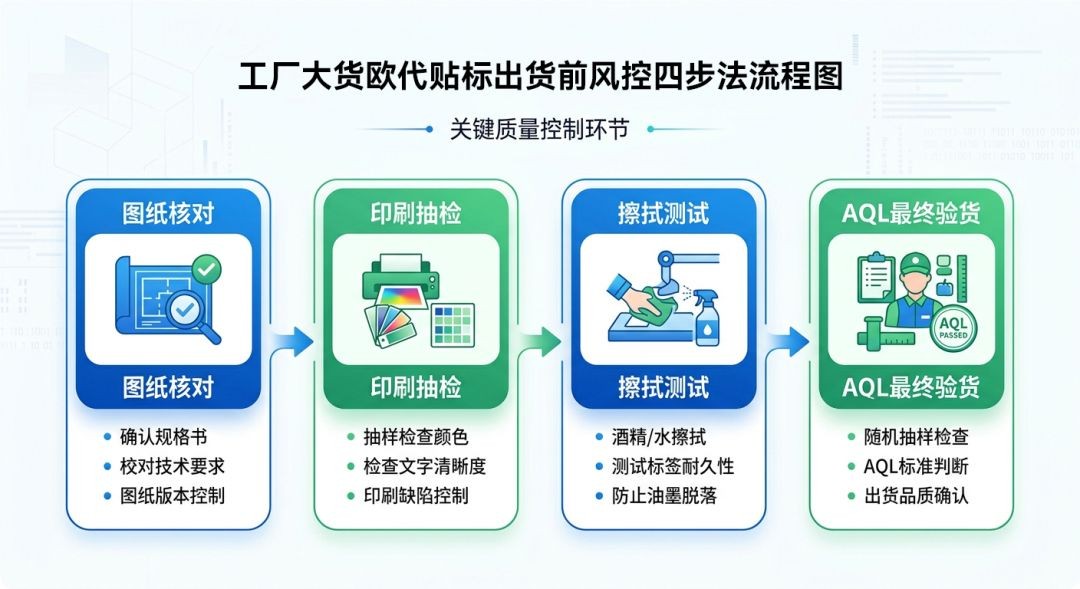 工厂大货欧代贴标出货前风控四步法流程图