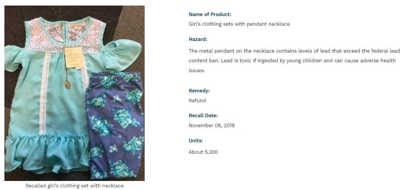CPSC: h.i.s. recalls girl’s clothing sets due to violation of federal lead content ban