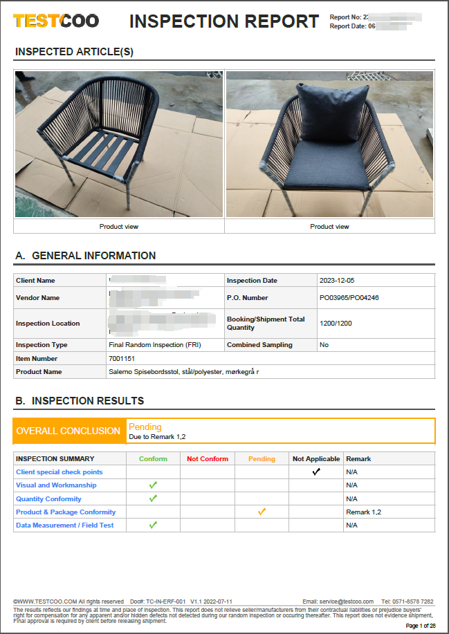 quality inspection sample report