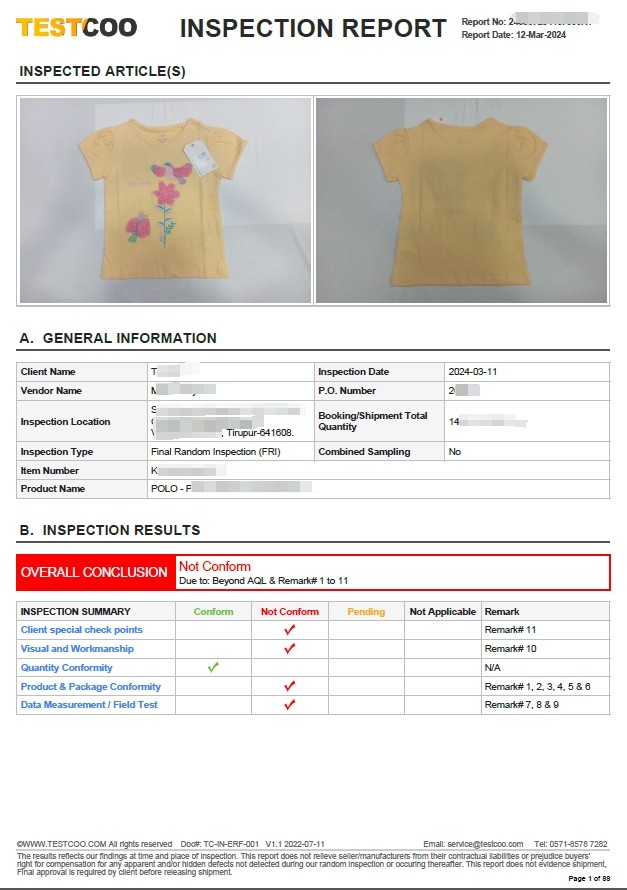 testcotestcoo inspection sample report for apparel in Indiao inspection sample report for apparel in India