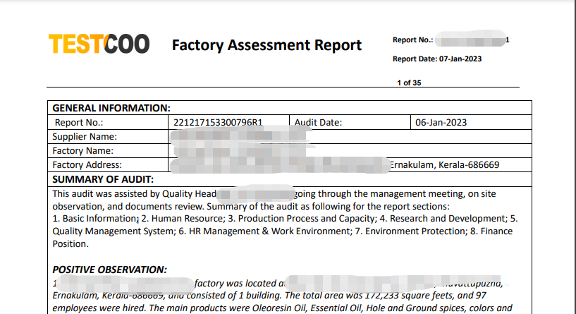Factory Audit Sample Report