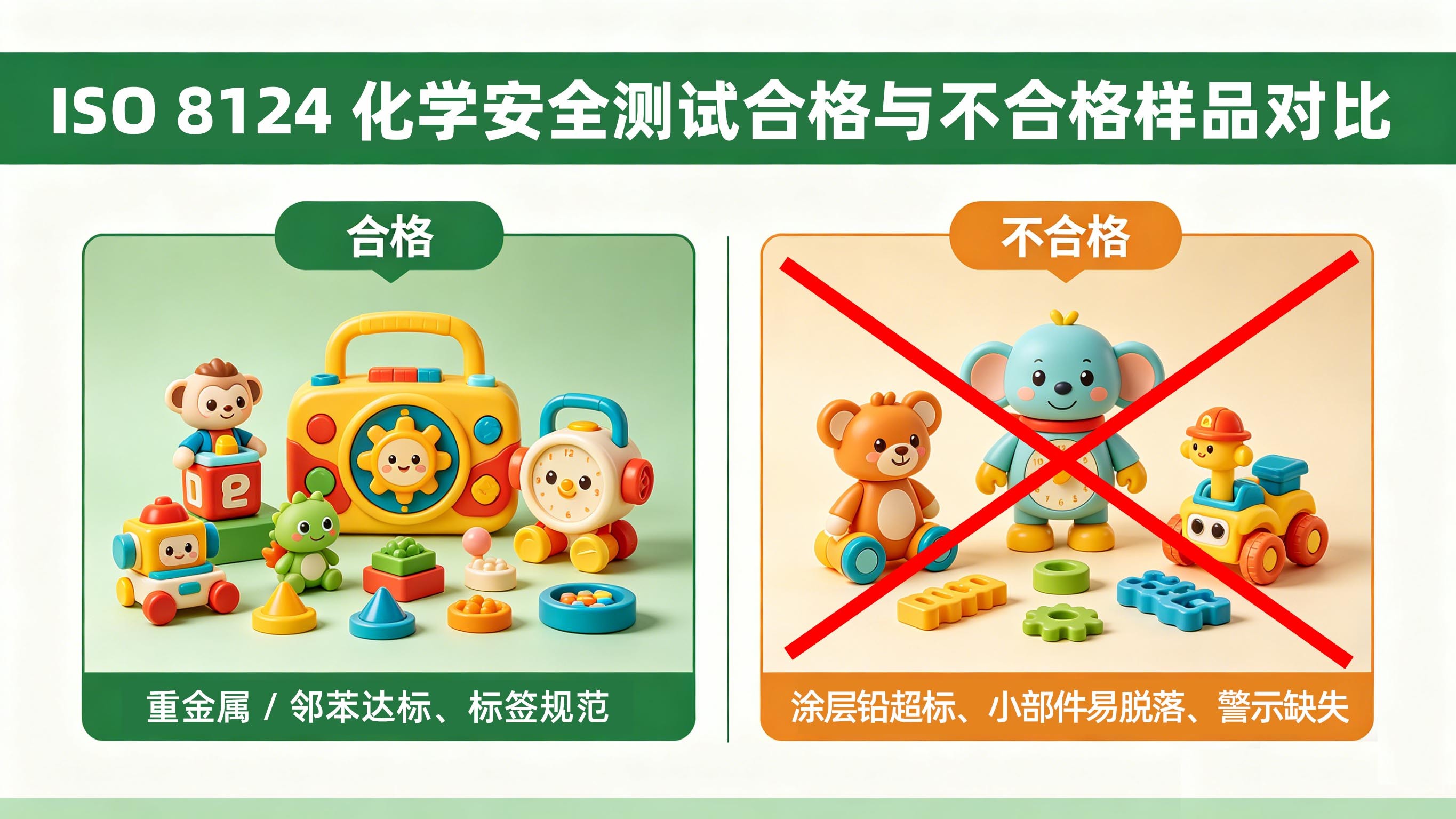 ISO 8124 化学安全测试合格与不合格样品对比