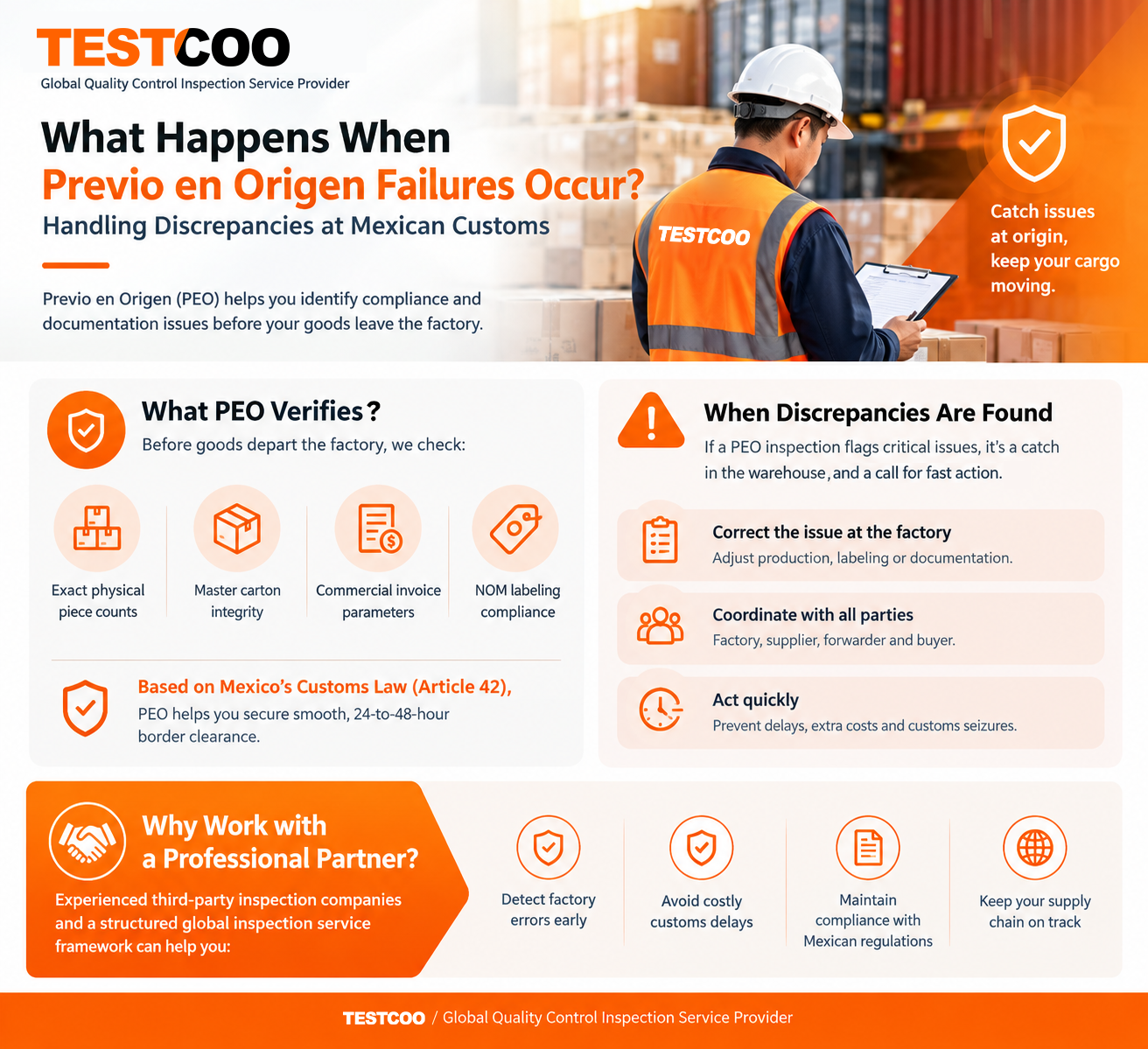 TESTCOO infographic about Mexican customs PEO cargo inspection